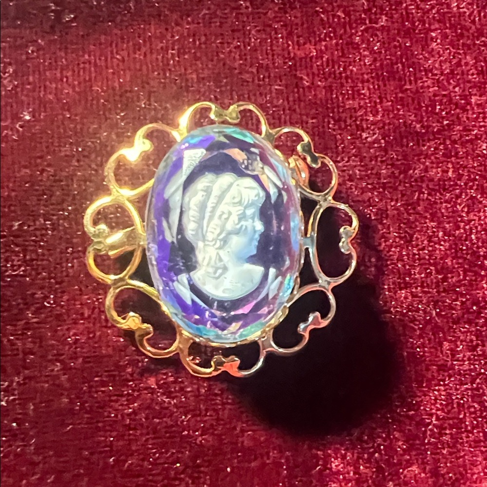 Elegant Gold and Purple crystal  Cameo Brooch